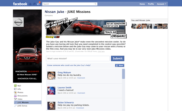 nissan juke facebook app